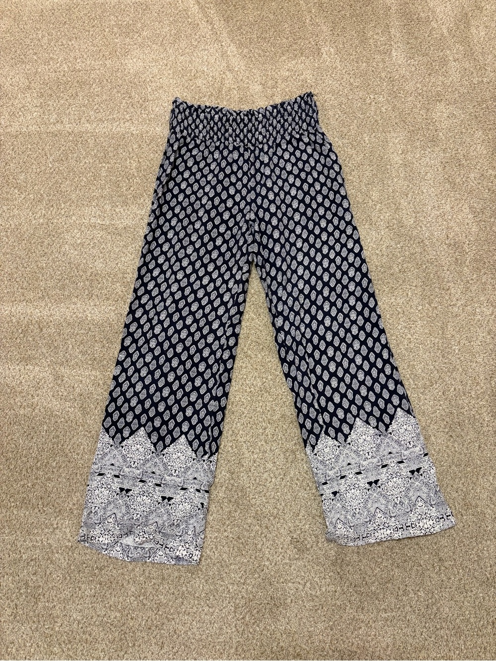 Wide Leg Printed Palazzo Pants - Navy/White